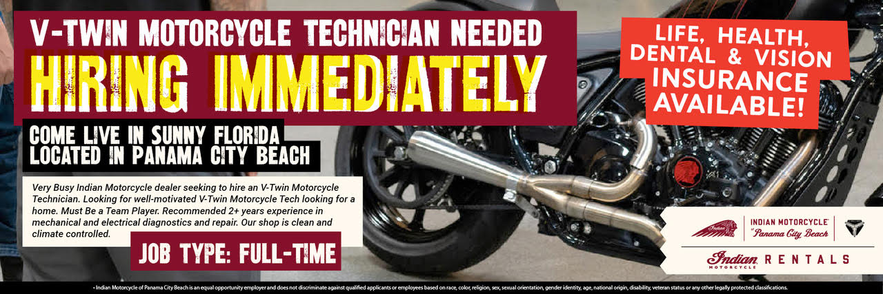Now Hiring V-Twin Motorcycle Technician at Indian Motorcycle of Panama City Beach